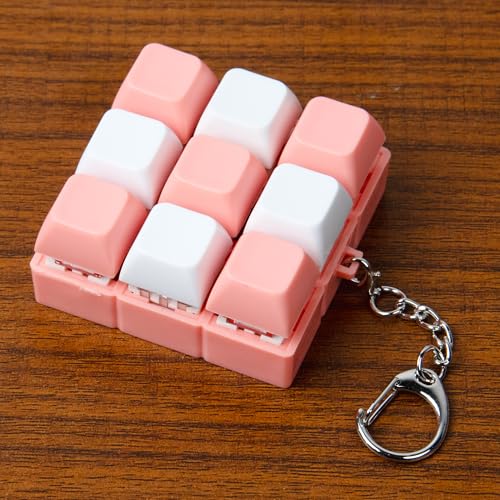 Keyboard Fidget Toy, Keyboard Keychain Fidget Toys, 9-in-1 Clicker Fidget Toy, Stress Relief Desk Decompression Button, Anxiety Relief Valentine's Day Gifts (2 Color-Pink White) - color: 2 Color-pink White