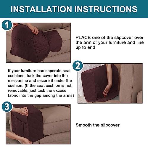 Turquoize 2 Pack Waterproof Armrest Covers for Chairs and Sofas Couch Arm Covers for Sofa Armrest Covers with Side Pocket Anti-Slip Furniture Protector Washable Armrest Slipcovers Set of 2, Brown - color: Single Diamond- Brown