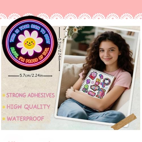 2-3 Inches 120Pcs Neon Stickers, Mixed Sizes Waterproof Vinyl Decals, Residue-Free Removable Aesthetic Stickers for Water Bottle Laptop Skateboard, Trendy Neon Decor for Kids Teens Adults - style: Cool Neon, Funny Cartoon, Trendy Aesthetic