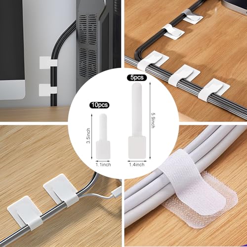 137PCS Cable Management Kit 4 Cable Sleeve Split 100 Cable Zip Ties 10 Cable Clips 15 Adhesive Wall Cable Tie 10 Cable Zip Tie for TV Computer Office Home Under Desk - color: White