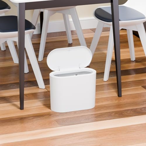 White 12 Liter Rectangular Plastic Small Garbage Can With Lid,2 Pack 3.17 Gallon Slim Bathroom Trash Can with Lid and Dog Proof Garbage Can and Wastebasket,Lidded Trashcan for Bedroom,Rv,Dorm,Office - color: White, style: Pack of 2