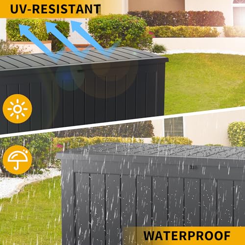 Outdoor Storage Box Waterproof Large, 180 Gallon Lockable Resin Deck Box, Patio Storage Bin for Pool Accessories Cushion Furniture, Garden Tools, UV-Resistant Outside - color: Black, size: 180 Gallon