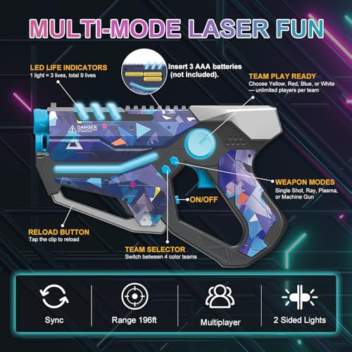 Laser Tag Guns Set of 2, Multiplayer Lazer Tag Game for Kids Ages 8 9 10 11 12+ Boys & Girls, Indoor Outdoor Family Game, Birthday Gift for Teens & Adults - color: Blue