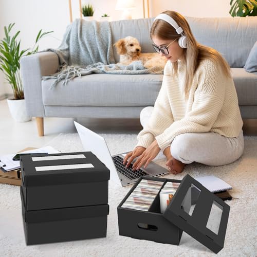 AOBOPLE CD Storage Box with 2 Compartments,5 Pack Cardboard CD Case Storage,Holds 300 Jewel Cases,CD Case Holder with PVC Window Lid,Portable Organizer for Media Collection - style: 5 Pack 2 Compartment