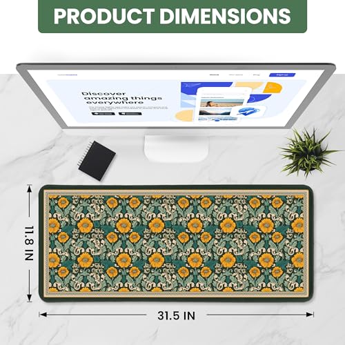 Large Mouse Pad for Desktop, Cute Desk Mat Pad Protector for Work & Gaming, Aesthetic Pretty Anti-Slip Laptop Blotter Cover for Office School Home Supplies, Baroque Bloomfield, 31.5" x 11.8" - color: V-Baroque Bloomfield, size: 31.5L x 11.8W inches