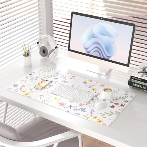 Colorful Star Large Mouse Pad, Floral Waterproof Office Desk Mat, Non-Slip Computer Gaming Mouse Pad, XXL PC Laptop Protector Pads, PU Leather Desk Writing Pads for Office Home, 31.5" x 15.7" - color: Watercolor Butterflies & Floral, size: 31.5" x 15.7"