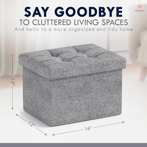 Ornavo Home Small Storage Ottoman Foldable Collapsible Rectangle Linen Ottoman Foot Rest Stool Seat, for Living Room, Bedroom, Home Office, Dorm - 12 x 16 x 12, Gray - color: Grey