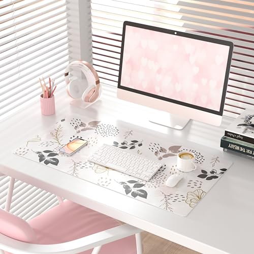 QIYI Large Mouse Pad for Desk, Cute Desk Mat for Desktop, Women Girls Office Décor Desk Accessories, PU Leather Waterproof Gaming Mousepad, Boho Botanical Desk Pad Computer Mat, 31.5" x 15.7" - color: Botanical Leaves, size: 31.5" x 15.7"
