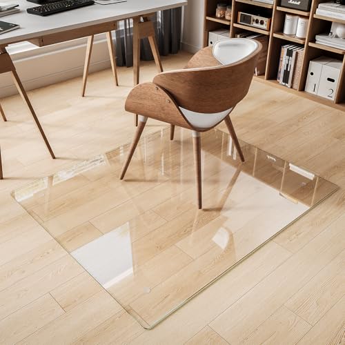 Koonmi Chair Mat for Carpet, Tempered Glass 45"x53" Office Chair Mat, Glass Chair Mats Protector with Rounded and Polished Edges, Ideal for Hardwood Floor, Wooden Floor, Carpet, Desk Rolling Chair - color: Transparent, size: 45"x53"