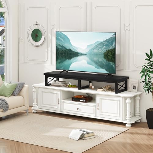 IBUYKE 45" Large TV Riser for 32-60 inch TV,Tabletop Short TV Stand with Storage and Steel Legs,Dual Screen Office Desk,Stand Riser,TV Riser Stand for Home,Bedroom,Living Room,Black TVT002B - color: Black