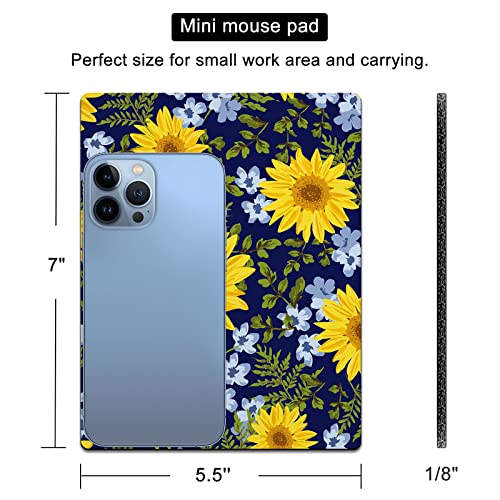 Small Mouse Pad Cute, Mini Mouse Pads for Wireless Mouse and Laptop, Travel Mousepad with Designs - Pretty Sunflowers, Portable Mousepads with Non-Slip Rubber Base for Women - 5.5 x 7 in - color: Sunflowers, size: 7L x 5.5W inches