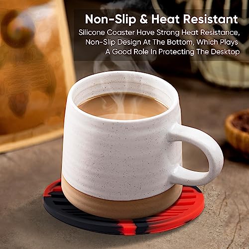 6 Pack Drink Coasters with Holder Non-Slip Rubber Coaster Silicone Cups Mat | Coasters for Drinks Black Red Outdoor Plastic Coasters Set Hot or Cold Drink Fits Any Size Cups Table Rubber Glass Coaster - color: Black Red-plastic Holder