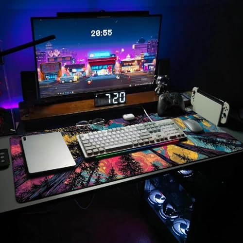 Extended Gaming Mouse Pad, Large Mouse Mat 3 mm Nature Rubber Base Mousepad with Stitched Edges, Non-Slip Desk Mat for Office Home Great Gift 31.5x11.8 Inch (Starry Forest 1) - color: Starry Forest 1
