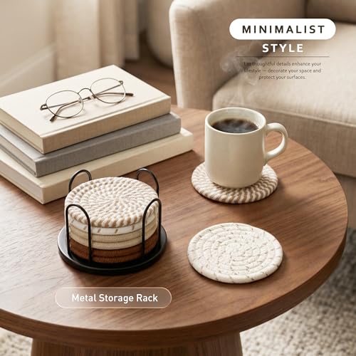 Lazebox Coasters Set of 8 for Drinks, 4 Inch Large Coasters for Coffee Table, Tabletop Protection for Hot & Cold Drinks, Versatile Coasters for Home Decor, Non-Slip & Easy to Clean, Coffee - color: Coffee