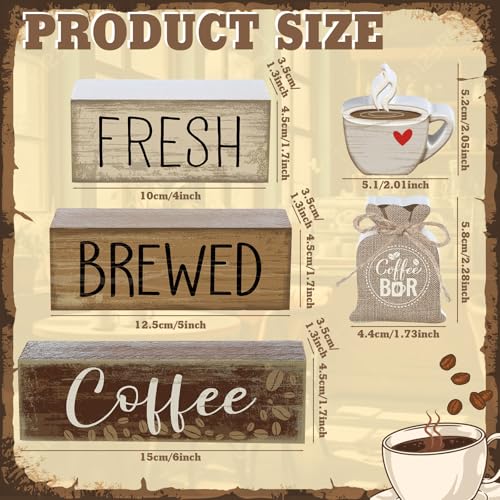 Yuntau 5 Pcs Wooden Coffee Bar Decor Cocoa Tiered Tray Decor Rustic Wood Bar Sign Gift Farmhouse Table Top Centerpiece Stacks Block Sign for Home Shelf Mantel Kitchen - style: Coffee Bar