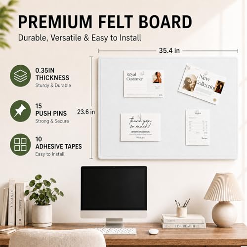 Felt Bulletin Board for Wall 48" x 36" Unfolded Size, Large Frameless Felt Pin Board, Soft Cork Board Alternative for Office, Home Planning, Notes, Photos & Wall Decor, Foldable Shipping, Easy Install - color: White, size: 48" x 36"