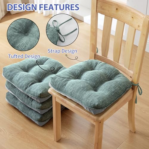 IPYNBAP Chair Cushions for Dining Chairs Set of 4, Kitchen Chair Cushions, Chair Pads with Ties Non Slip Backing, Christmas Room Decor, Tufted Memory Foam Seat Cushion 4 Pack, 15.5x15.5x4, Sage Green - color: Sage Green, size: 15.5" x 15.5" x 4"