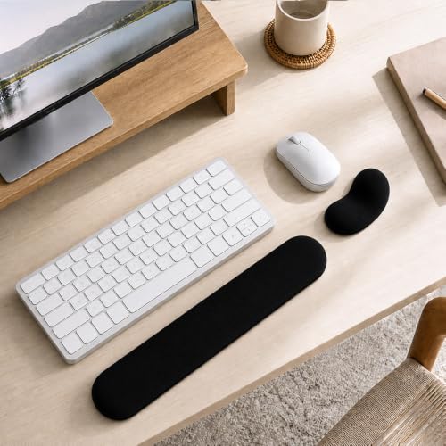 Ergonomic Wrist Rest Set for Keyboard and Mouse | Cooling Gel & Slow-Rebound Memory Foam Palm Support Pad | Luxe Leather, Minimalist, Non-Slip PU Base for Office, Laptop & Gaming (02Black) - color: 02black