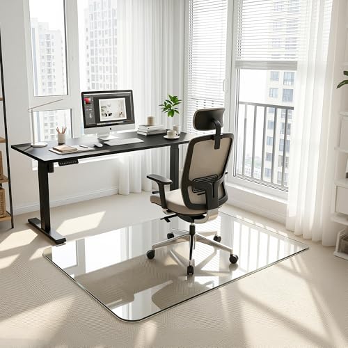 Antok Tempered Glass Chair Mat, 32"x48" Office Chair Mat for Carpet & Hardwood Floors, Heavy Duty 1/5" Desk Chair Mat for Smooth Rolling at Home or Office - size: 32"x48"