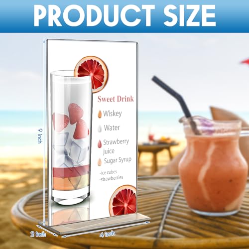 Thyle 20 Pack Acrylic Sign Holders 4"x9",Clear Table Menu Display, Double Sided Plastic Flyer Display Stand for Restaurant Menu, Price Sign, Deli, Office, Counter, Easy to Insert and Change