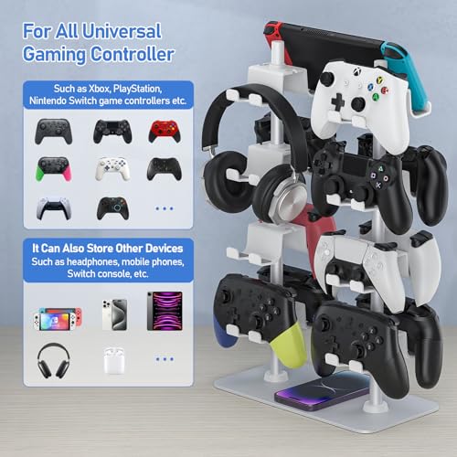 MANMUVIMO Controller Holder for 16 Xbox PS5 PS4 Gaming Controller, Video Game Controller Holder Headphone Stand for Desk, Gamer Gifts for Men, Gaming Room Accessories Maximum Organizer (White) - size: 16 Controller Holder White