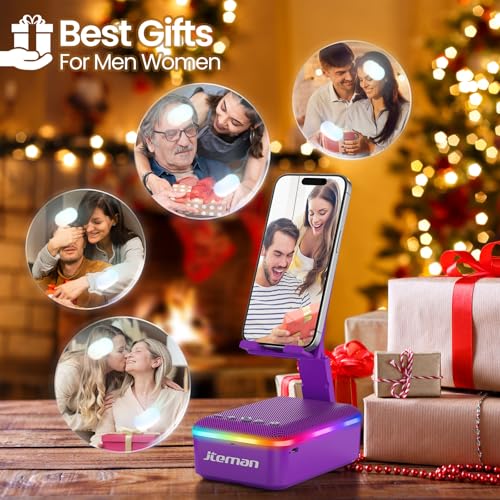 JTEMAN Gifts for Men Women,Cell Phone Stand with Bluetooth Speaker,LED Light,and Lanyard,Cool Tech Gadgets,Unique Birthday Gifts for Men Husband Mom Dad-Purple - color: Purple