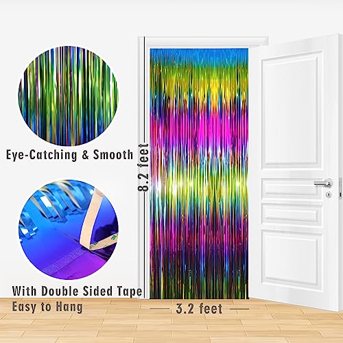 GOER 3.2 ft x 8.2 ft Metallic Tinsel Foil Fringe Curtains Party Photo Backdrop Party Streamers for Birthday,Graduation,New Year Eve Decorations Wedding Decor(1 Pack,Macaroon Rainbow) - color: Macaroon Rainbow, size: 1 Pack