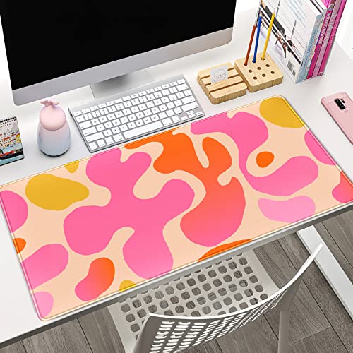 Pink Desk Mat Modern Abstract Large Mouse Pad XXL Cute Pink Desk Pad Keyboard Mat, Desk Accessories for Women Office Decor, Extended Mousepad 31.5''X15.7'' Non-Slip Rubber Base with Stitched Edges - color: A Pink Retro