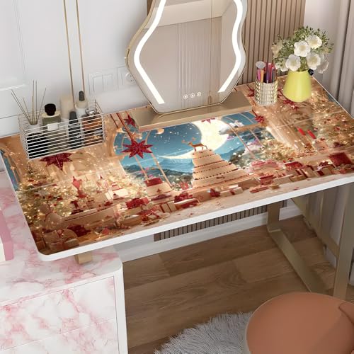 Christmas Winter Wonderland Desk Sticker, Reindeer Moon Star Desktop Decor, Waterproof Table Surface Protector for Home Office, 39.37x23.62 Inch - color: Colorful186