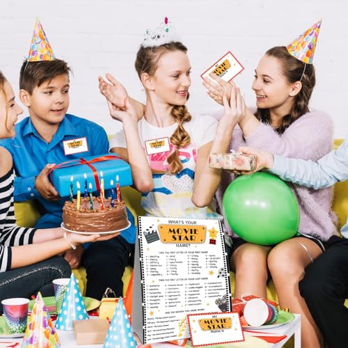 What's Your Movie Stars Name Game Card Set, Movie Stars Games Sign Cards, Hollywood Birthday Party Game Cards, 1 Movie Stars Name Sign, 30 Names Sticker, Funny Birthday Party Decor for Boys Girls - style: Movie Stars