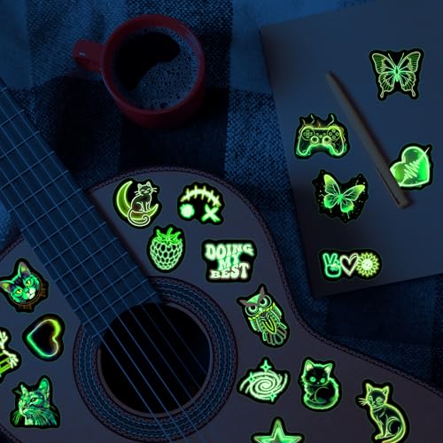 140 Pcs Glow in The Dark Neon Stickers for Water Bottle, Waterproof Vinyl Laptop Decals, Teens Adults Phone Case Skateboard Luggage Scrapbook Mug DIY Decor - color: Luminescent-446ksxx-318ksxx