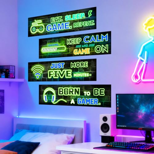 8 Sheets Glow in the Dark Game Wall Stickers Eat Sleep Repeat Gaming Controller Wall Decals Joystick Video Gaming Kids Wall Decor for Teenager Boy Girl Bedroom Playroom - color: Glow Gamer Slogans