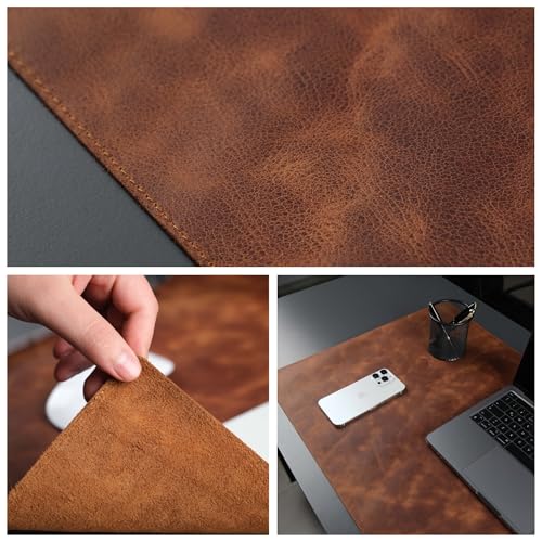 Jersey Genuine Calfskin Leather Desk Pad, Office Desk Mat with Non-Slip Bottom, Smooth Surface for Mouse & Keyboard, Desk Protector (36x19 inches) (Antic Tan) - color: Antic Tan