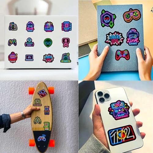 100 Pcs Neon Video Game Stickers, Waterproof Vinyl Gamer Decals for Laptops, Water Bottles & Skateboards, Fortnite Style Party Favors, Birthday Gifts & Classroom Rewards
