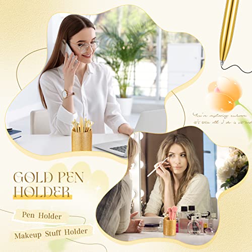 Sabary 8 Pcs Gold Pens with Pen Holder for Desk Glitter Crystal Diamond Cute Ballpoint Fancy Pencil Holder Bling Desk Organizer for Women Girls School Office Supplies Wedding Graduation Gifts - color: Gold