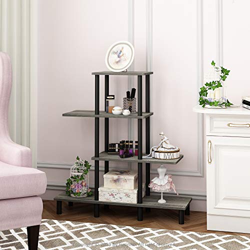 Furinno Turn-N-Tube 4-Tier Design Display Rack, French Oak Grey/Black - color: French Oak/Black, style: 4-Tiers, Ladder