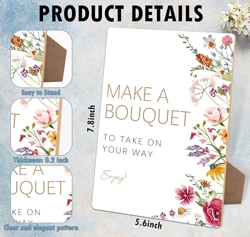 Make a Bouquet Sign, Wedding Signs for Ceremony and Reception, Floral Bridal Shower Decorations, Wooden Wedding Signage, Bridal Shower Decor, Bouquet Bar Supplies for Engagement Anniversary, 02 - color: Make A Bouquet Sign, 02