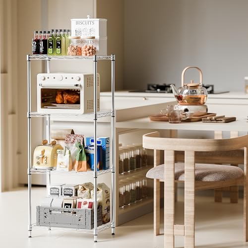 IZEUK 4 Tier Metal Wire Shelf Unit, Chrome Storage Rack Organizer for Kitchen, Bedroom, Living Room or Laundry Room, 17.7" W x 11.8" D x 41.9" H - color: Chrome, size: 4Tier,11.8"D × 17.7" W× 41.9"H