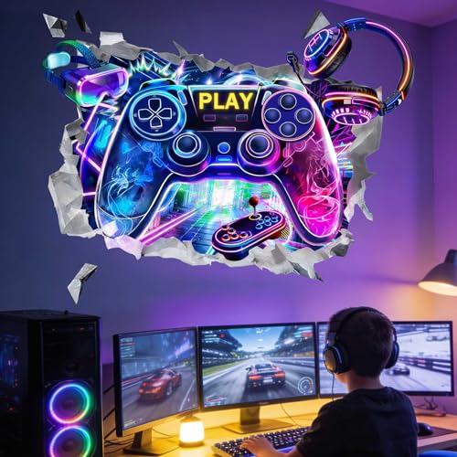 Game Wall Decals for Boys Bedroom: Gamer Theme Peel and Stick Removable Wall Stickers Boys Room Vinyl Decor Set for Boy Ages 1-12 Years