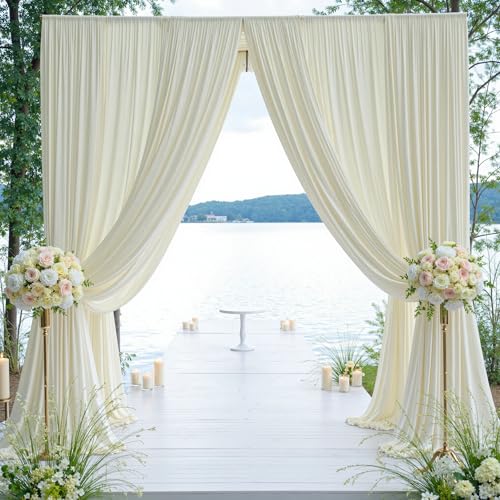 30ft×12ft Wrinkle Free Ivory Backdrop Curtain for Wedding Parties, 6 Panels 5×12ft Long Soft Silky Polyester Backdrop Drapes Cream Photo Back Drop Curtains for Party Photography Background Cloth - color: Ivory, size: 12ft Long_6 Panels
