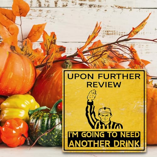 World Cup Bathroom Sign Decorations Upon Further Review I'm Going To Need Another Drink Football Wooden Sign for Bathroom Office Desk Shelf Funny Soccer Fan Gear Game Day Gifts Holiday Home Decor 5 X 5 Inch