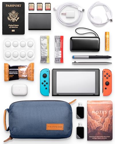 TRIPPED Travel Gear Tech Bag Organizer - Small Electronics Organizer Pouch for Travel - Premium Travel Case with Leather Accents - Mesh Pocket for Cables, Cords and Chargers (Navy) - color: Navy