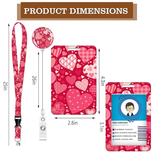 ID Badge Holder with Lanyard Fashionable ID Card Holders with Retractable Lanyards Soft Fiber Metal Clip Sturdy Buckle for Key Wallet Work Nurse Teacher (Different Hearts) - color: Different Hearts