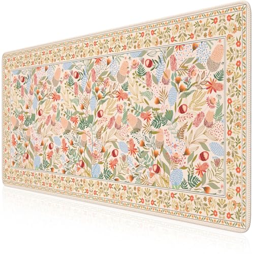 iCasso Desk Mouse Pad Extra Large,Office Desktop Mat for Women,Non Slip Computer Pad Pad with Stitched Edges,Large Keyboard mat,Cute Desk Cover Mat Work from Home School - color: Plant-colorful