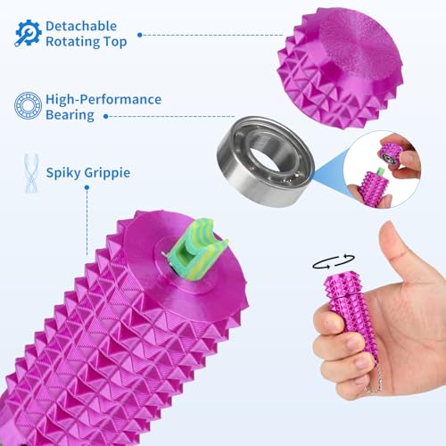 Little Ouchies Pain Stim Fidget Toy, 3D Printed Pocket Spiky Keychain with Clicker Button Spinner Sensory Toys for Anxiety Focus & Stress Reduction Novelty Gifts(Rotate Purple) - color: Rotate Purple