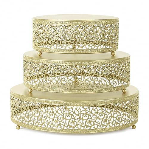 3-Piece Metal Cake Stand Set, Round Buffet Risers (8 to 12 Inch) – Sturdy Dessert Cupcake Pastry Candy Plate Stands for Wedding, Birthday Party & Event (3P-Gold) - color: Gold, size: 3P-Round(8IN to 12 IN)