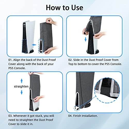 Wigearss vertical Mode Dust Cover for PS5 Console 1680D Oxford Cloth Anti-Scratch Waterproof Dust Guard Backend Cutaway Design - color: Vertical-Gray