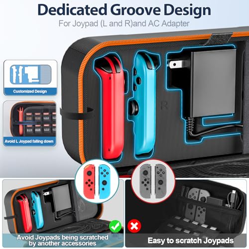 OIVO Switch OLED Carrying Case Compatible with Nintendo Switch & OLED, Portable Switch Travel Carry Case Fit for Joy-Con and Adapter, Hard Shell Protective Switch Pouch Bag with 20 Games, Orange - color: Orange, size: 2017 inches