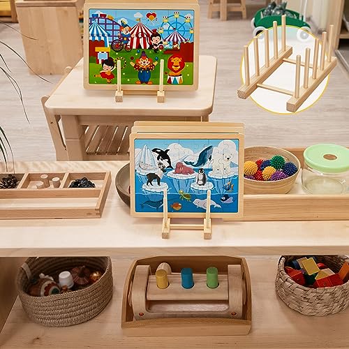 Barydat 2 Pcs Wooden Puzzle Display Stand Jigsaw Holder Rack Puzzle Pot Lid Storage Organizer Shelf for Playroom Decor Craft Collection Lovers
