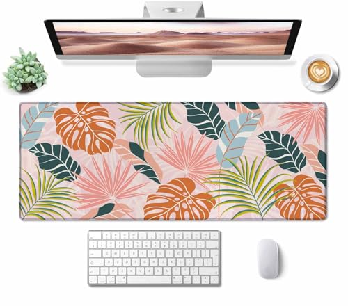 Colorful Boho Plam Desk MatDesk Pad Pink Green Large Mouse Pad Gaming Mousepad Extended XXL Keyboard Pad 31.5X11.8 inch Laptop Computer Mouse Keyboard Mat for Office Desk Decor - color: Colorful Boho Plam, size: 31.5L x 11.8W inches